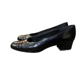 Vintage Auditions Classy Low Heel Pumps Womens 12 SS Black Leather